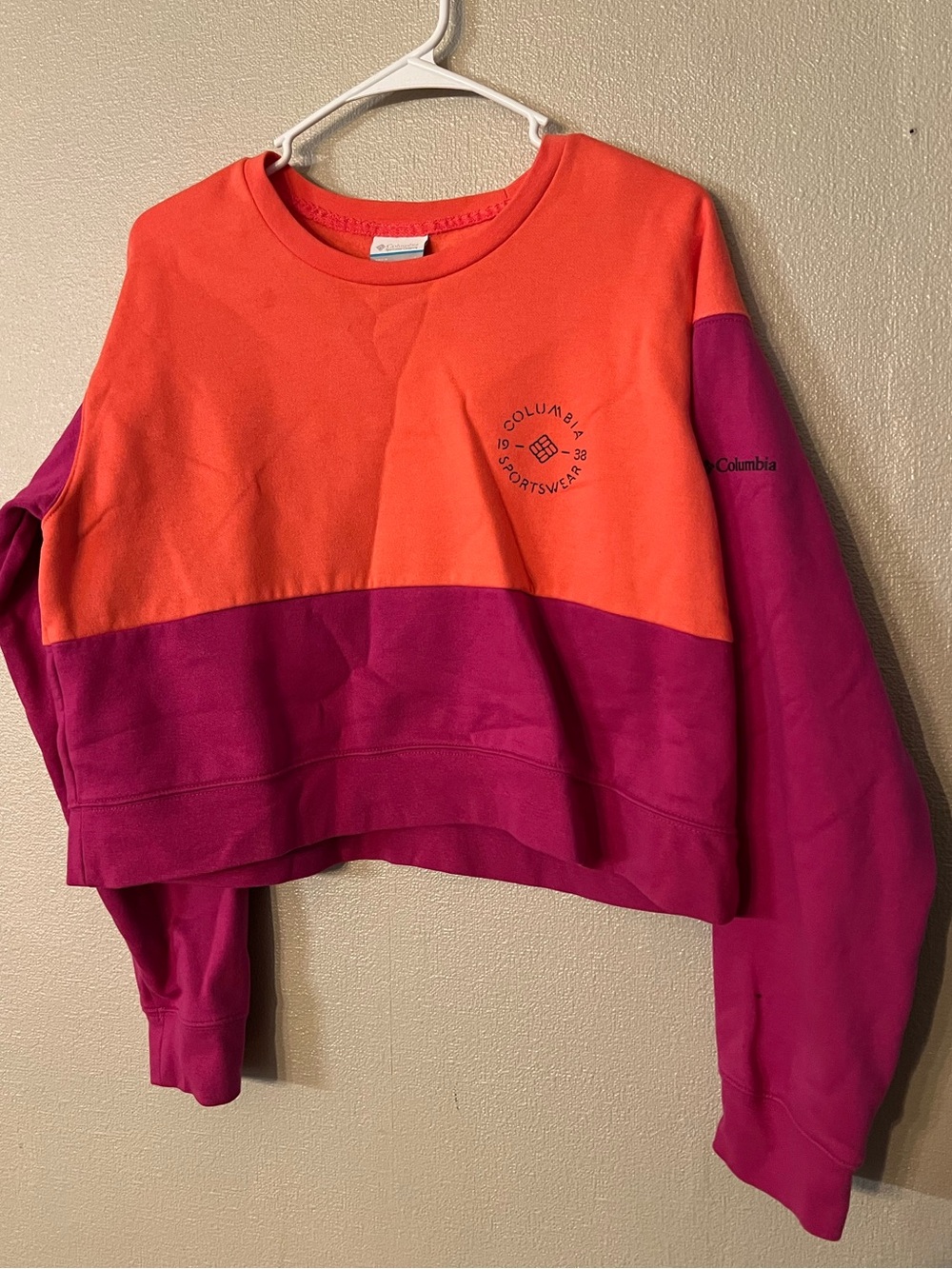 Large Columbia Two-Tone Crewneck Sweatshirt - Orange & Magenta